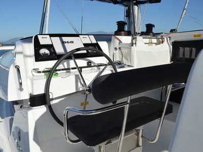 Cockpit of Fantasea, a Lagoon 42 catamaran at Lavreotiki Municipal Unit, Greece