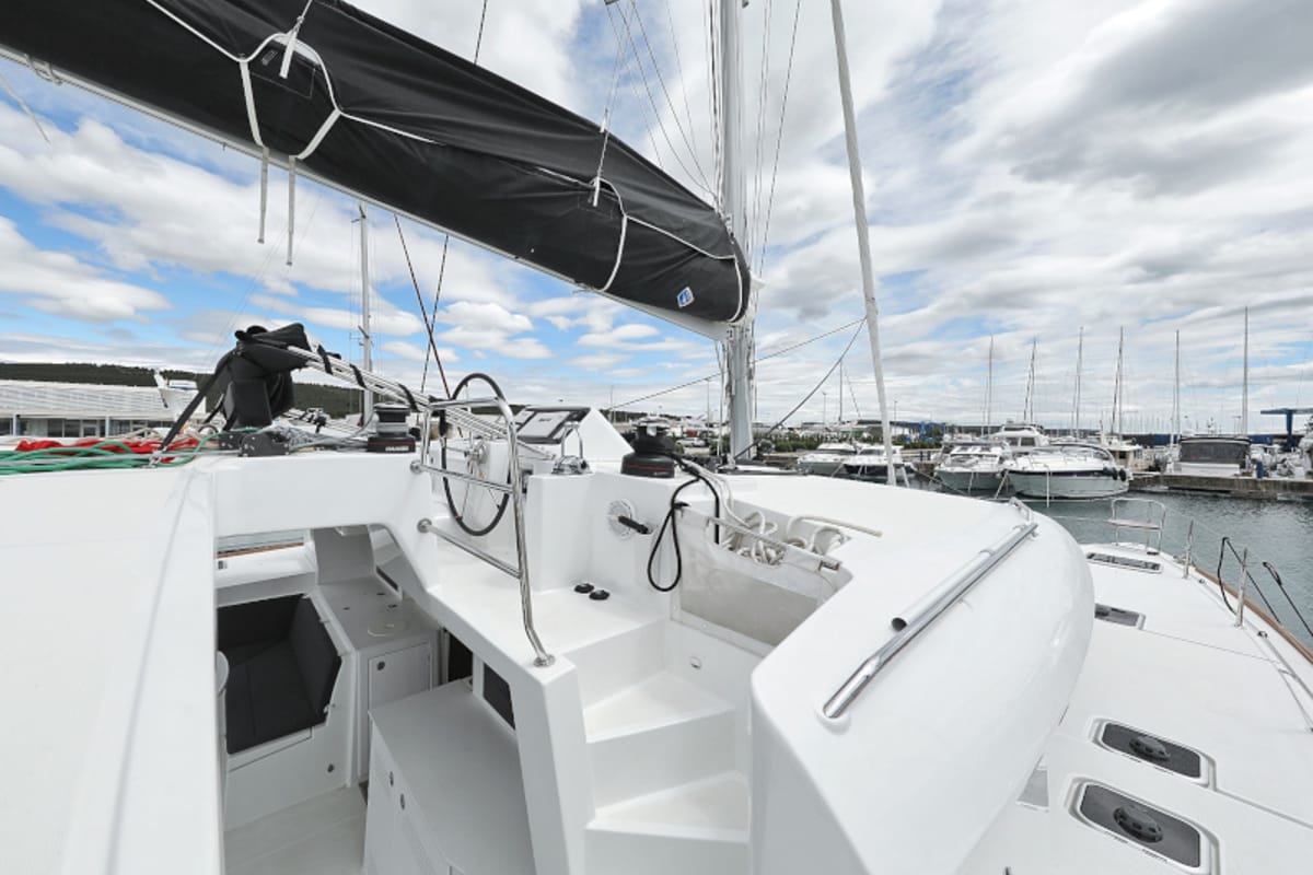 Cockpit of Must Have, a Lagoon 450 F catamaran at Općina Sukošan, Croatia