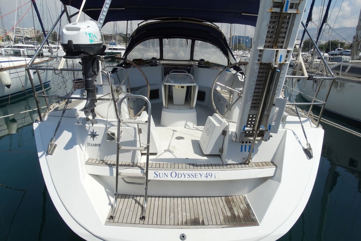 Exterior view of Ealis, a Jeanneau Sun Odyssey 49i sailboat at Athens, Greece