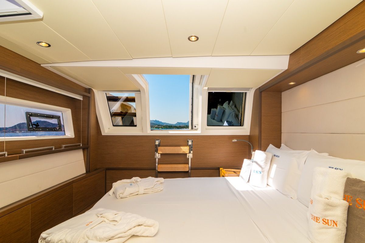 Cabin on The Sun, a Lagoon 620 catamaran at Olbia, Italy