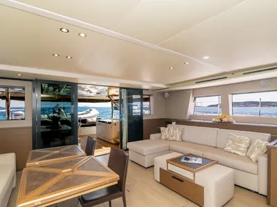 Salon of The Sun, a Lagoon 620 catamaran at Olbia, Italy