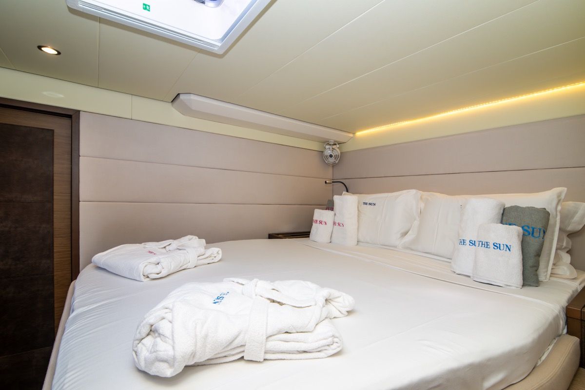Cabin on The Sun, a Lagoon 620 catamaran at Olbia, Italy