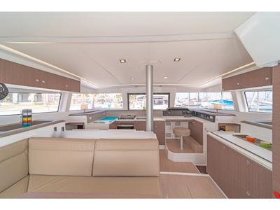 Salon of Crystal Waters, a Bali 4.1 catamaran at Kos, Greece