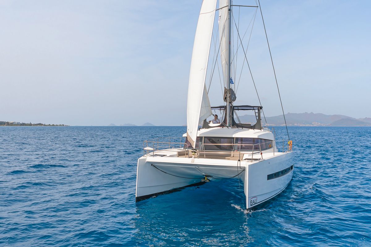 Exterior view of Crystal Waters, a Bali 4.1 catamaran at Kos, Greece