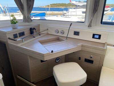 Cockpit of Hercules, a Lagoon 46 catamaran at Grand Anse, Grenada