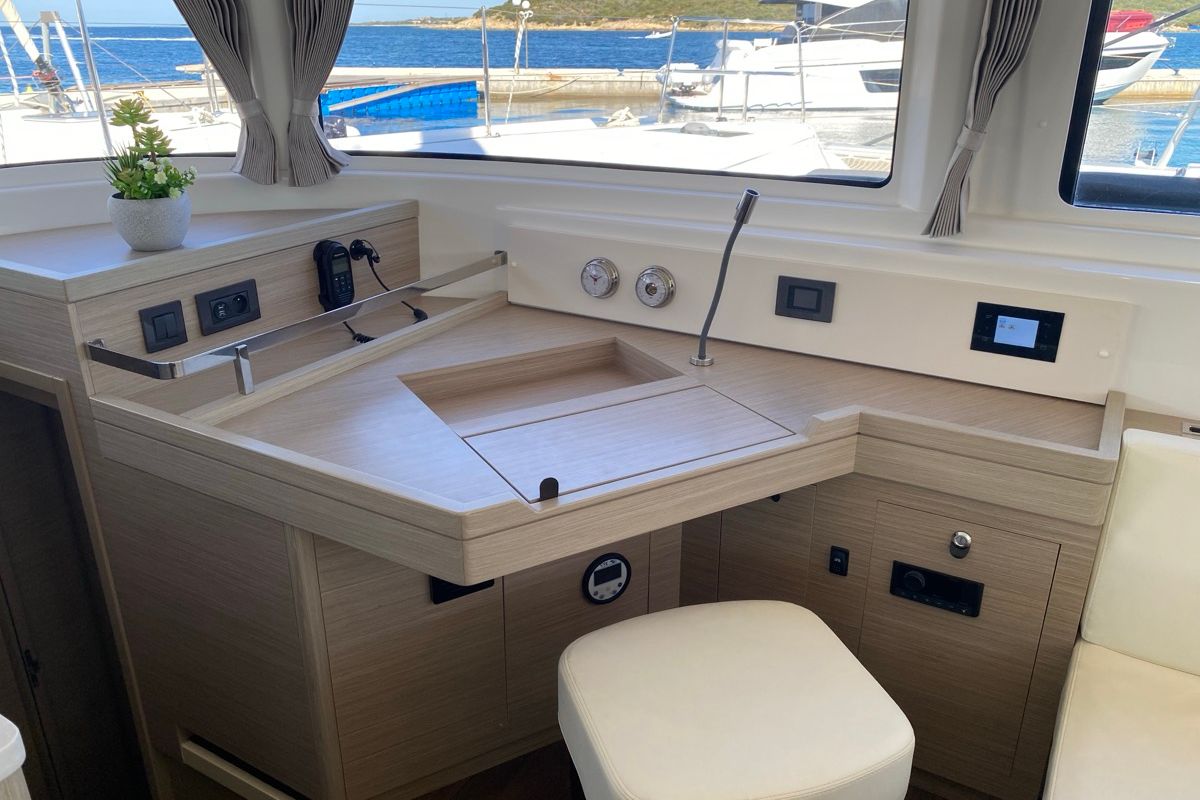 Cockpit of Hercules, a Lagoon 46 catamaran at Grand Anse, Grenada