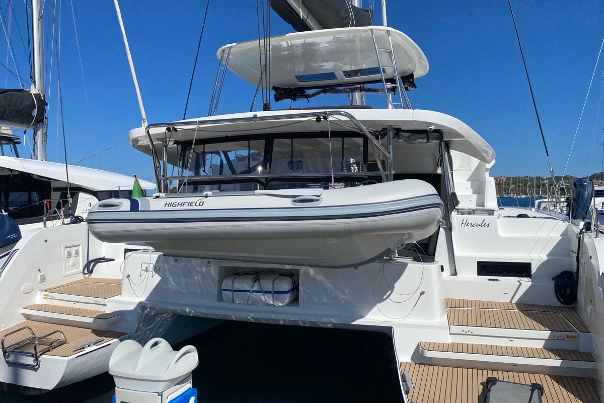 Exterior view of Hercules, a Lagoon 46 catamaran at Grand Anse, Grenada