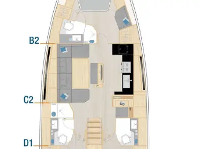 Floor plan of TBA, a Hanse Yachts Hanse 460 sailboat at Municipal Unit of Rhodes, Greece