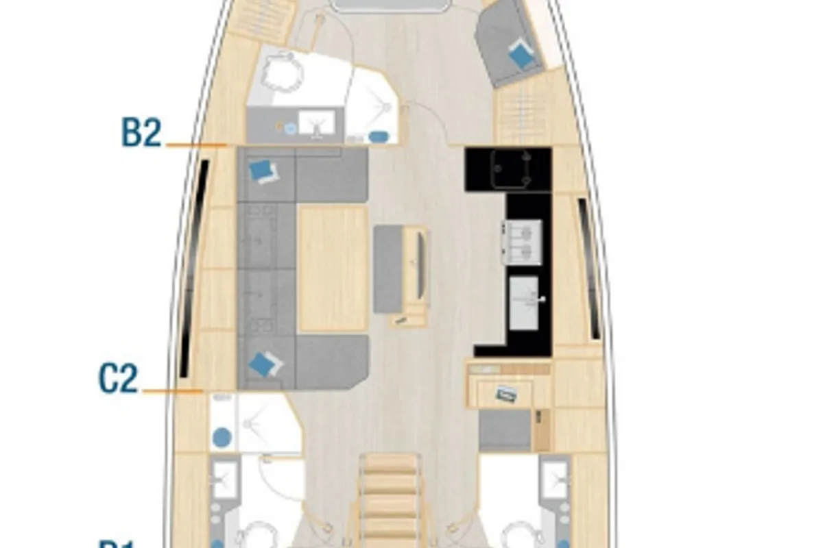 Floor plan of TBA, a Hanse Yachts Hanse 460 sailboat at Municipal Unit of Rhodes, Greece