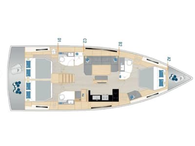 Floor plan of TBA, a Hanse Yachts Hanse 460 sailboat at Municipal Unit of Rhodes, Greece