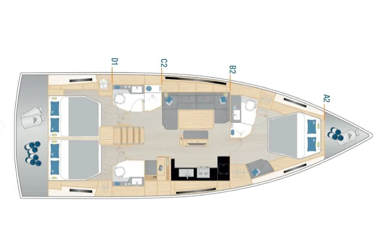 Floor plan of TBA, a Hanse Yachts Hanse 460 sailboat at Municipal Unit of Rhodes, Greece