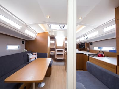 Galley of Suncity 3, a Jeanneau Sun Odyssey 410 sailboat at Fethiye, Turkey