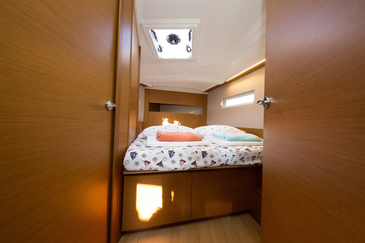 Head on Suncity 3, a Jeanneau Sun Odyssey 410 sailboat at Fethiye, Turkey