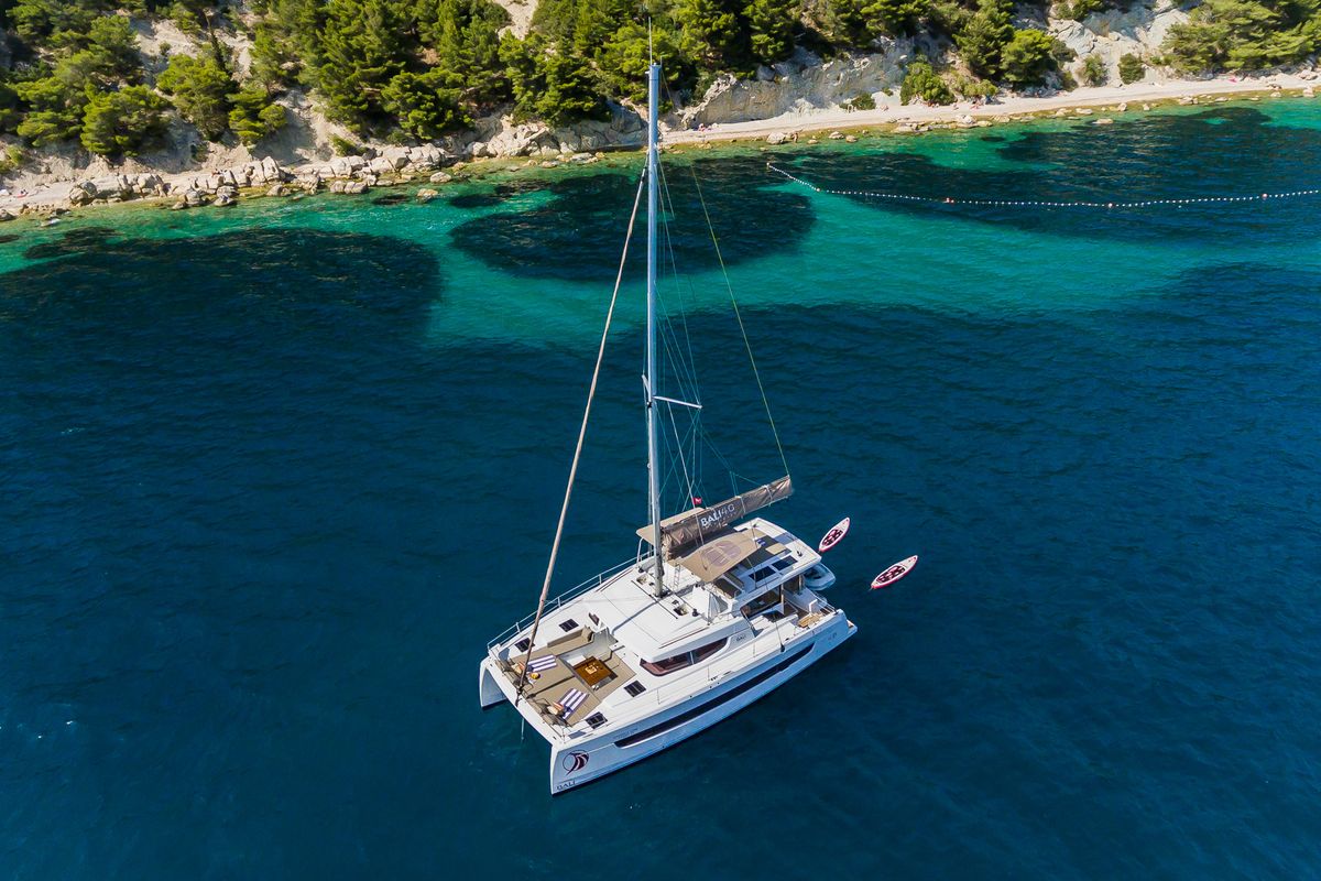 Exterior view of Nouvelle Lune, a Bali 4.6 catamaran at Dubrovnik, Croatia