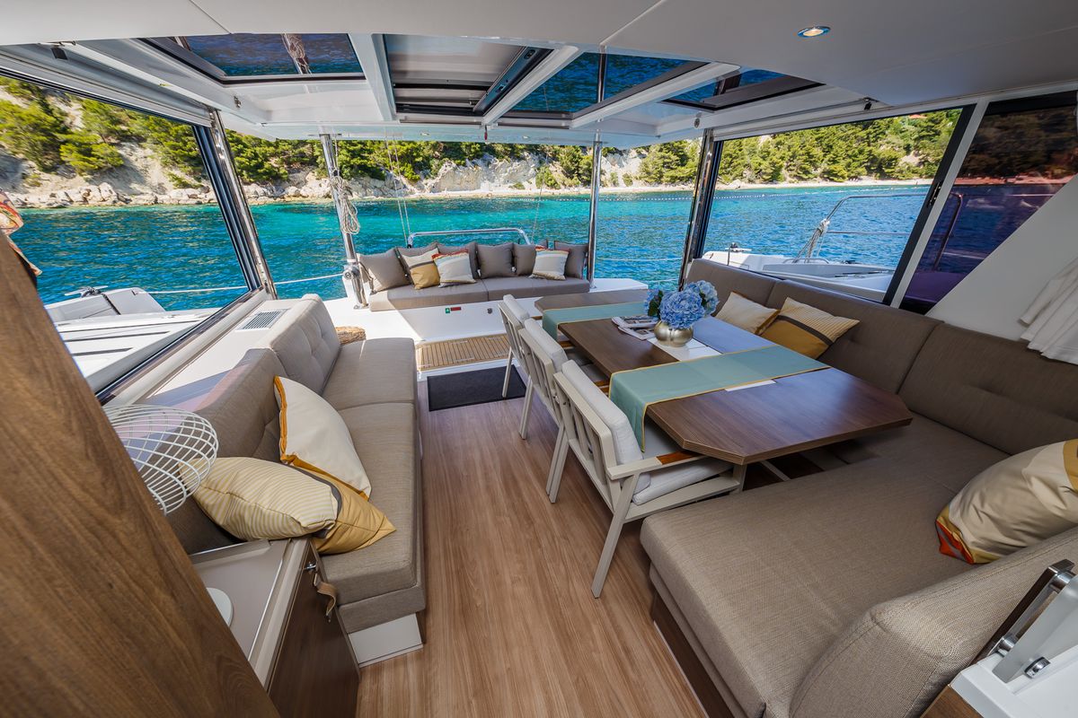 Salon of Nouvelle Lune, a Bali 4.6 catamaran at Dubrovnik, Croatia