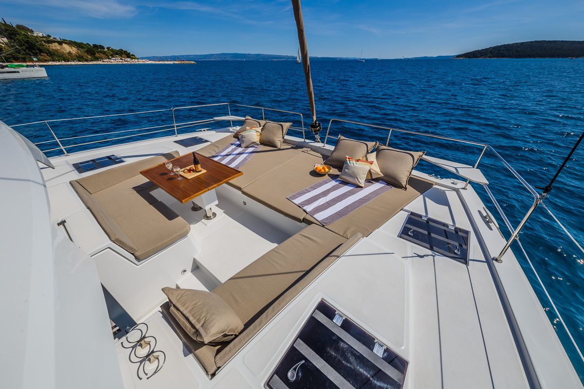 Deck of Nouvelle Lune, a Bali 4.6 catamaran at Dubrovnik, Croatia