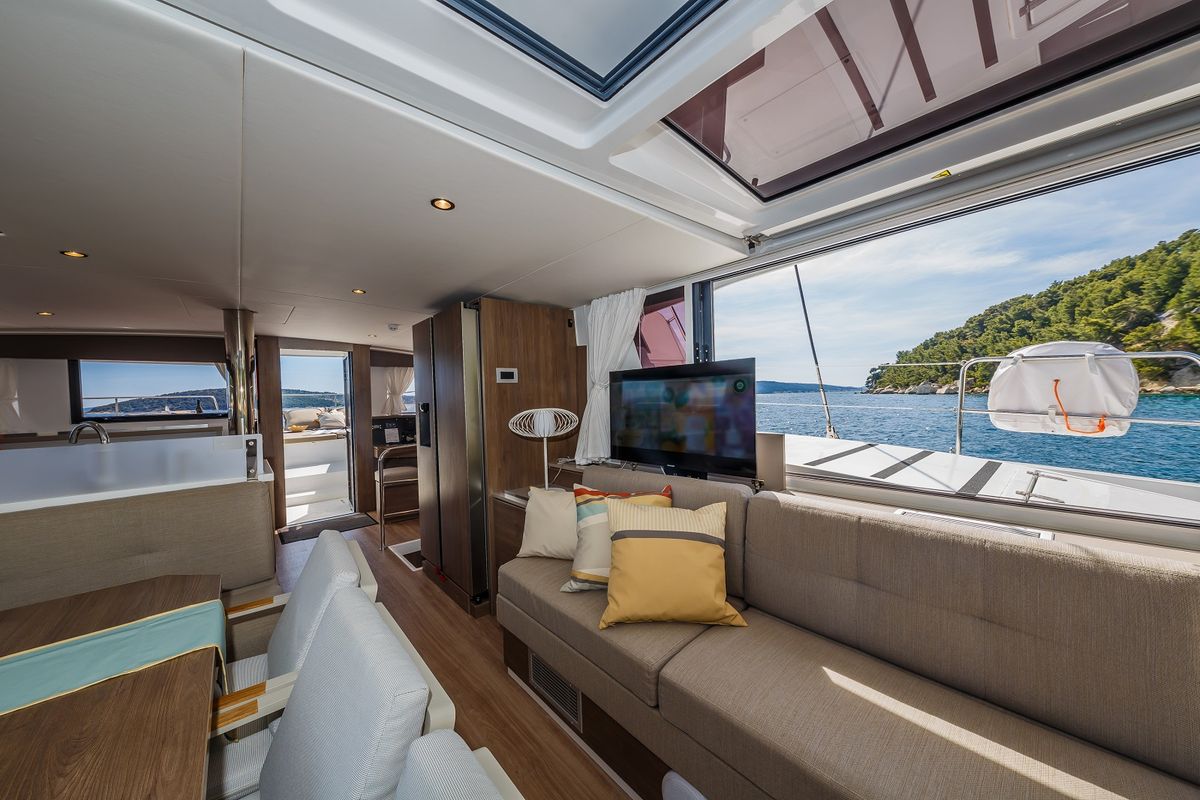 Salon of Nouvelle Lune, a Bali 4.6 catamaran at Dubrovnik, Croatia