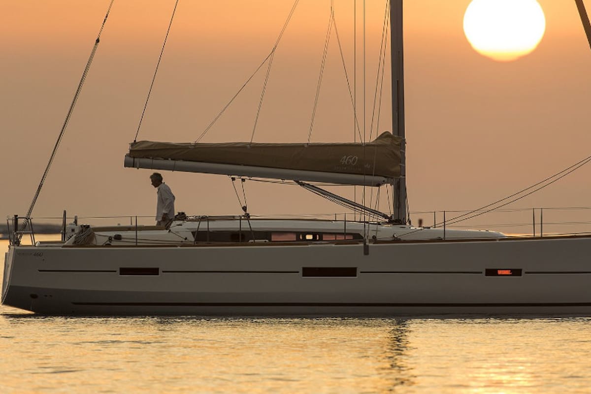 Exterior view of Summer Planet, a Dufour 460 Grand Large sailboat at Tonnarella, Italy