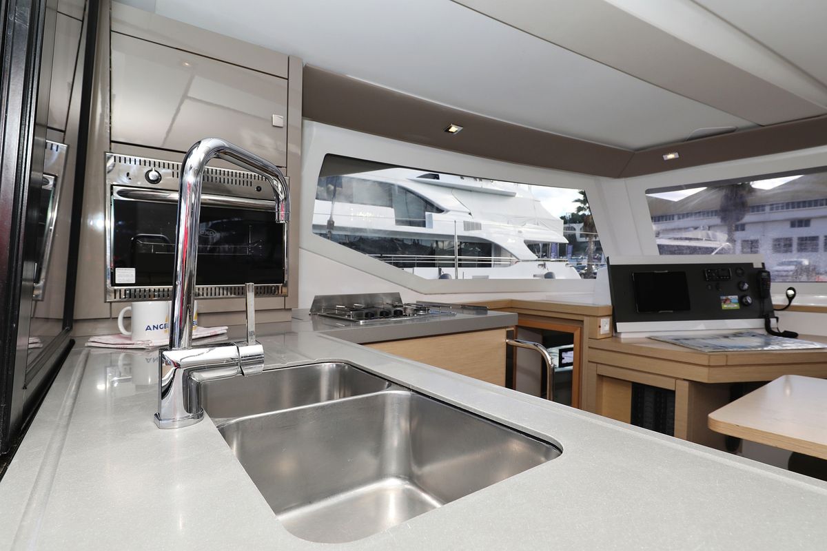 Galley of Why Not, a Fountaine Pajot Lucia 40 catamaran at Grad Trogir, Croatia