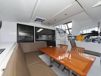 Salon of Why Not, a Fountaine Pajot Lucia 40 catamaran at Grad Trogir, Croatia