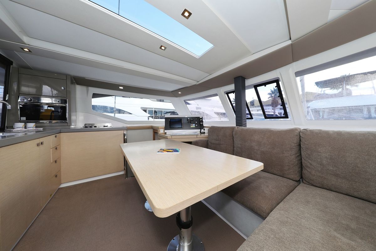 Salon of Why Not, a Fountaine Pajot Lucia 40 catamaran at Grad Trogir, Croatia