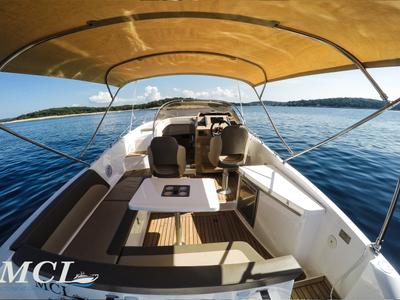 Deck of 1145ML, a Galeon Galia 700 motorboat at Mali Lošinj, Croatia