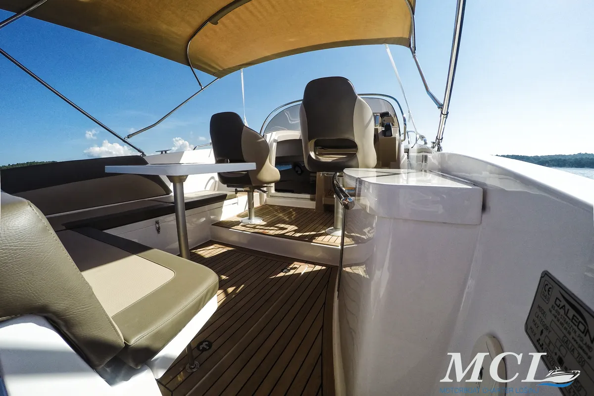 Deck of 1145ML, a Galeon Galia 700 motorboat at Mali Lošinj, Croatia