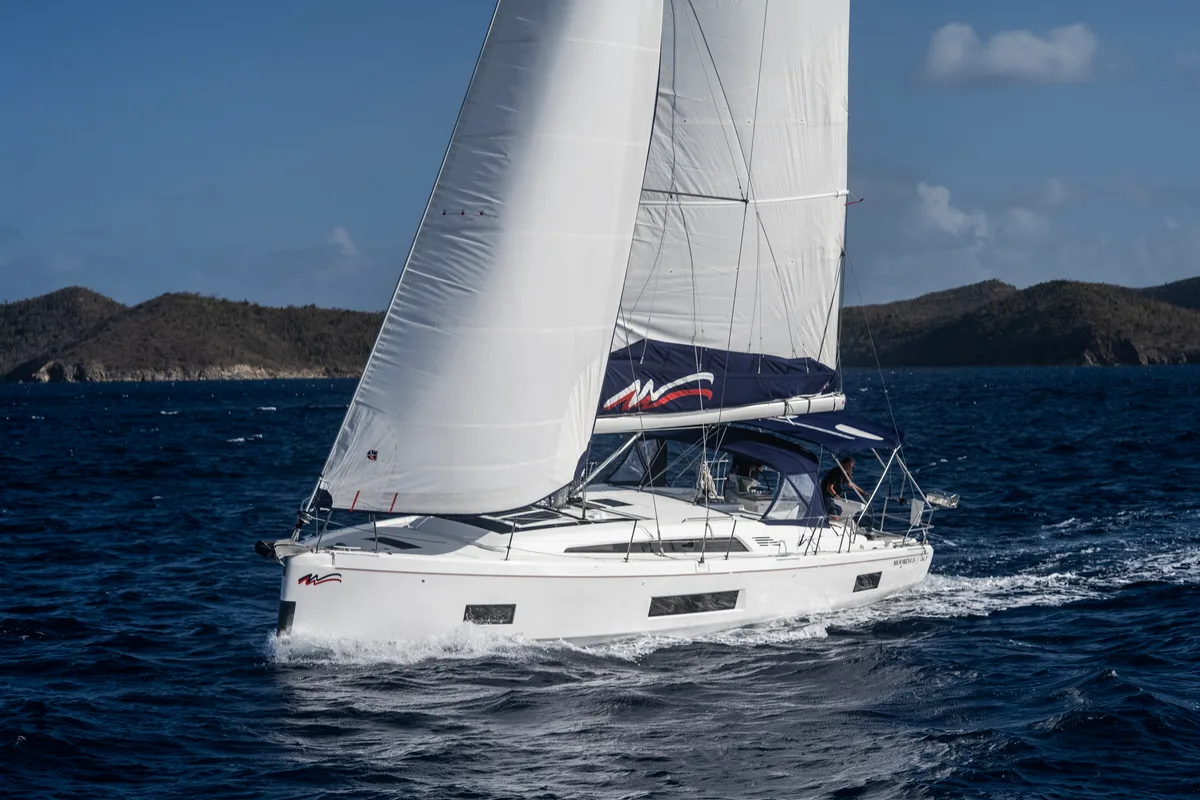 Exterior view of Luka, a Beneteau Oceanis 46.1 sailboat at English Harbour, Antigua and Barbuda