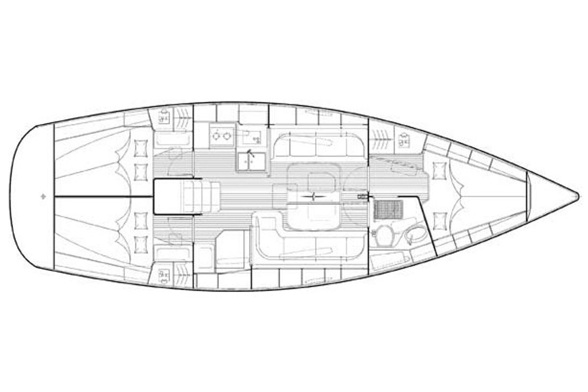 Floor plan of Marge, a Bavaria 38 Cruiser sailboat at Betina, Croatia