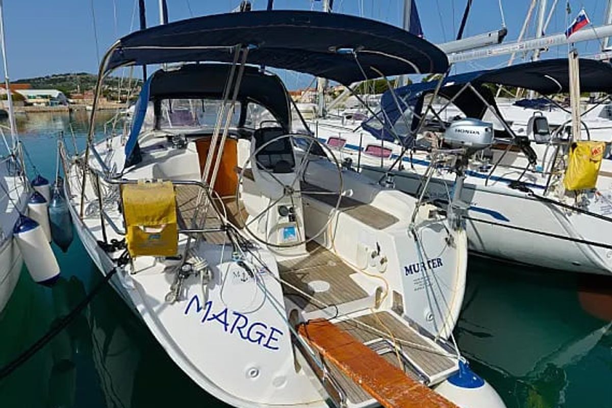 Exterior view of Marge, a Bavaria 38 Cruiser sailboat at Betina, Croatia