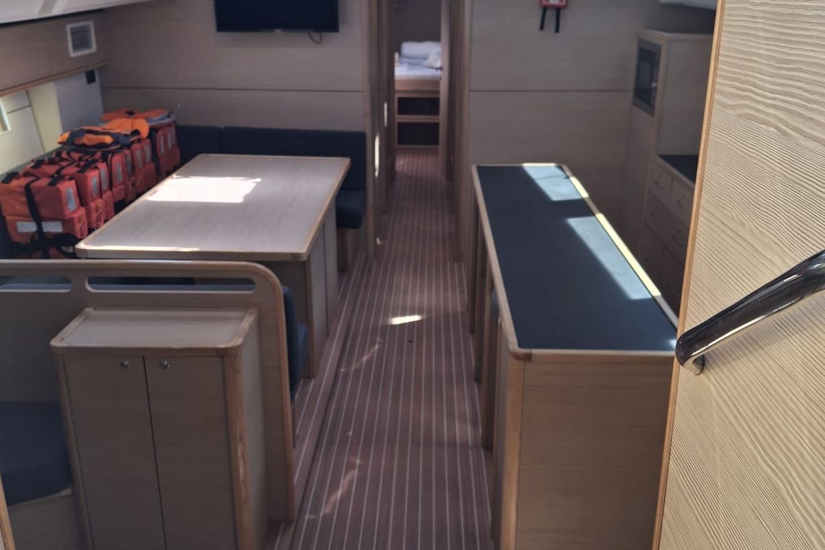 Salon of IRISA, a D&D Kufner 56 sailboat at Grad Trogir, Croatia