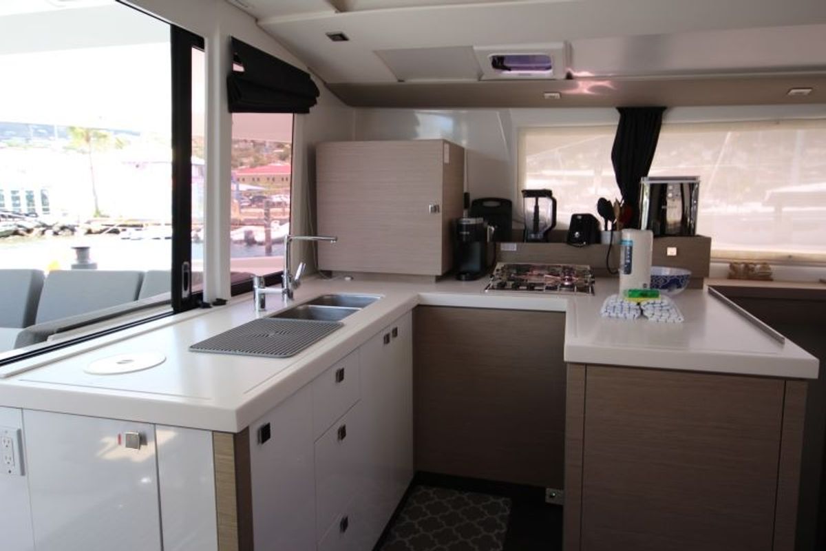Galley of Maho, a Fountaine Pajot Astréa 42 catamaran at Road Town, British Virgin Islands
