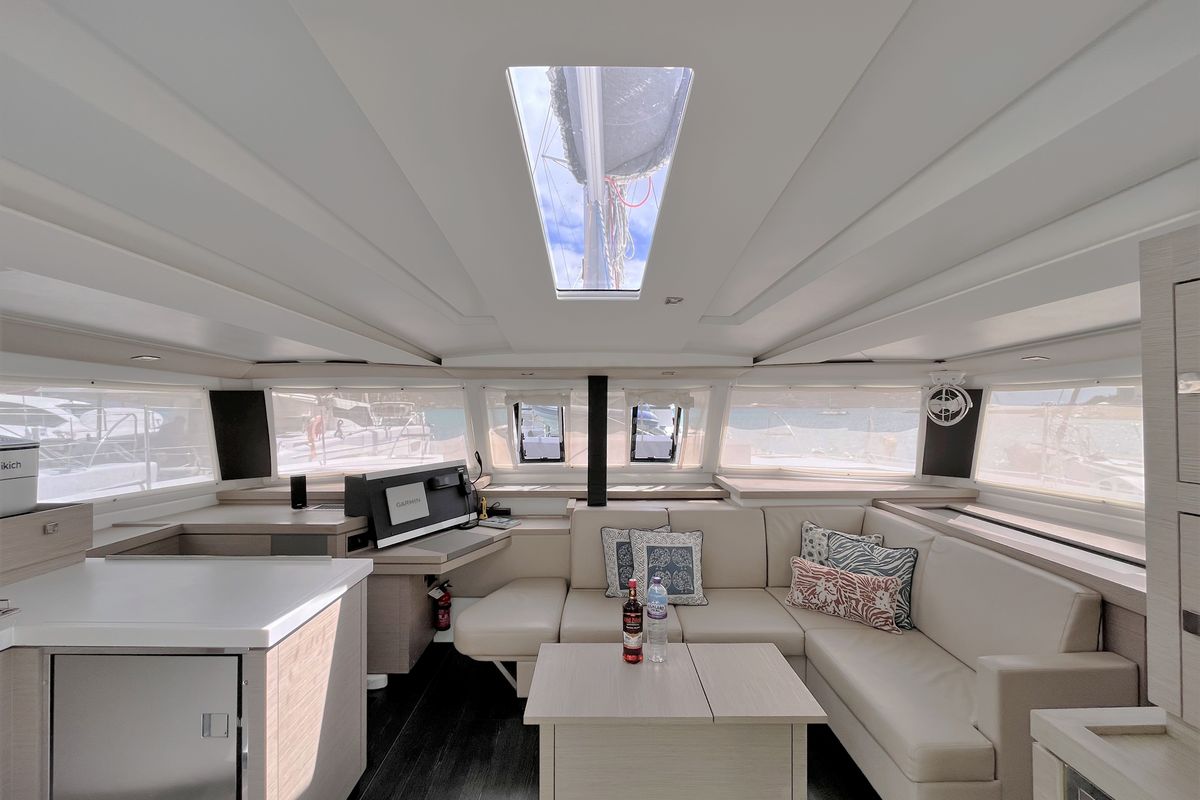Salon of Maho, a Fountaine Pajot Astréa 42 catamaran at Road Town, British Virgin Islands