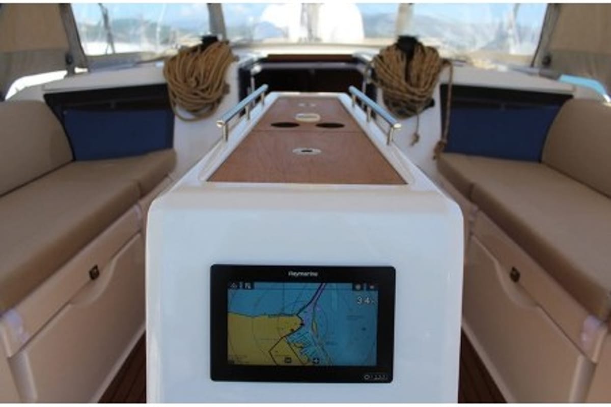 Cockpit of Why Not 14, a Dufour 390 sailboat at Municipal Unit of Lefkada, Greece