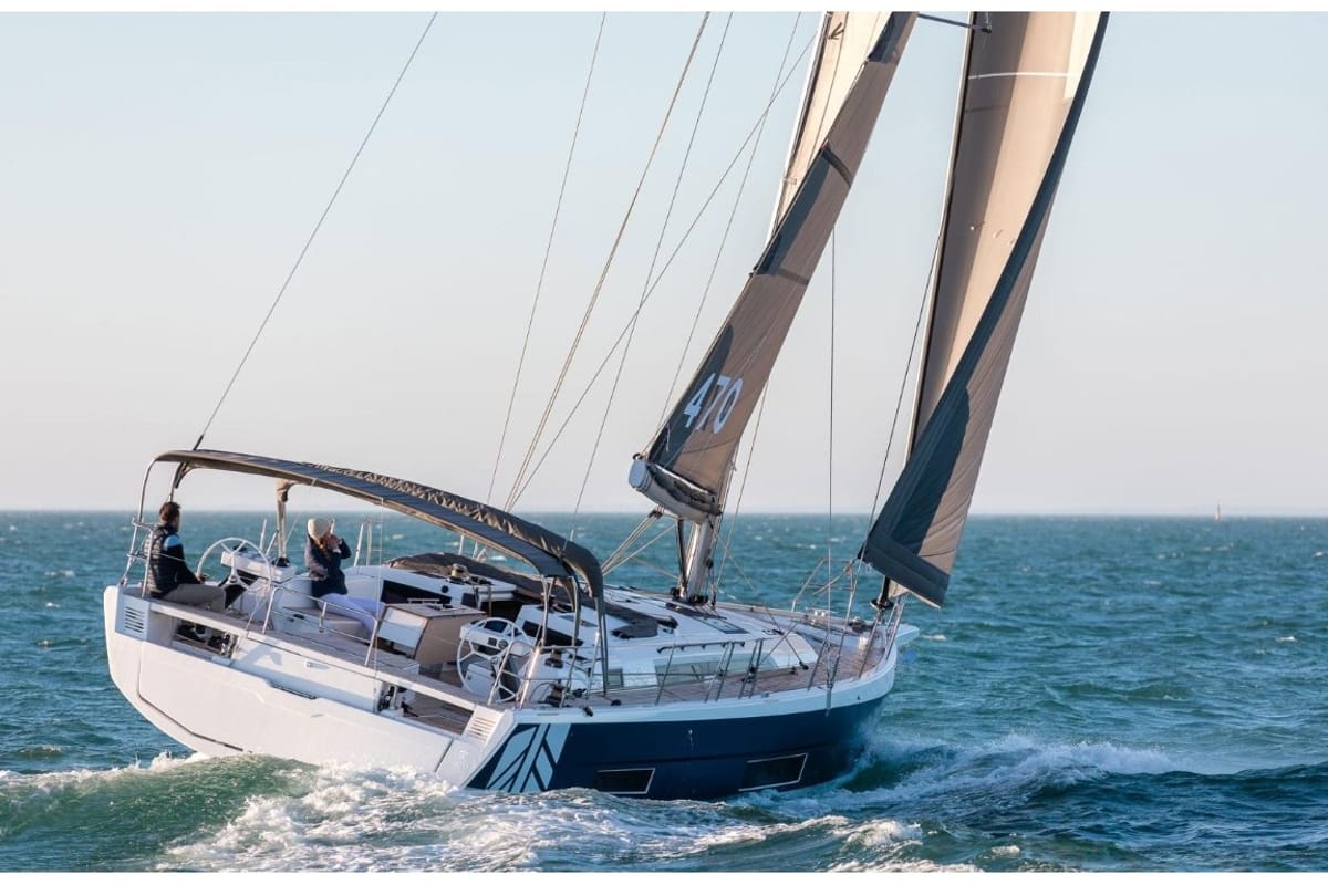 Exterior view of Comfort, a Dufour 470 sailboat at Grimaud, France