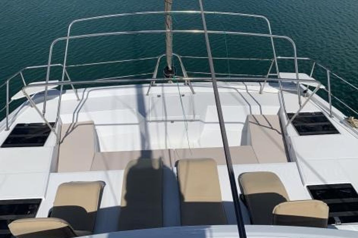 Deck of Kuma, a Bali Catspace catamaran at Salerno, Italy