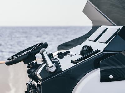 Cockpit of Origami, a Gulet Motorboat motorboat at Palma de Mallorca, Spain