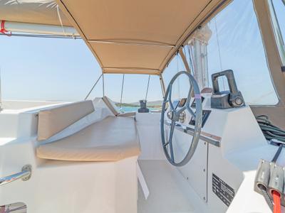 Cockpit of Neusis, a Bali 4.1 catamaran at Municipal Unit of Rhodes, Greece