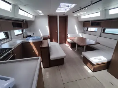 Salon of Dalia, a Beneteau Oceanis 51.1 sailboat at Kontokali, Greece