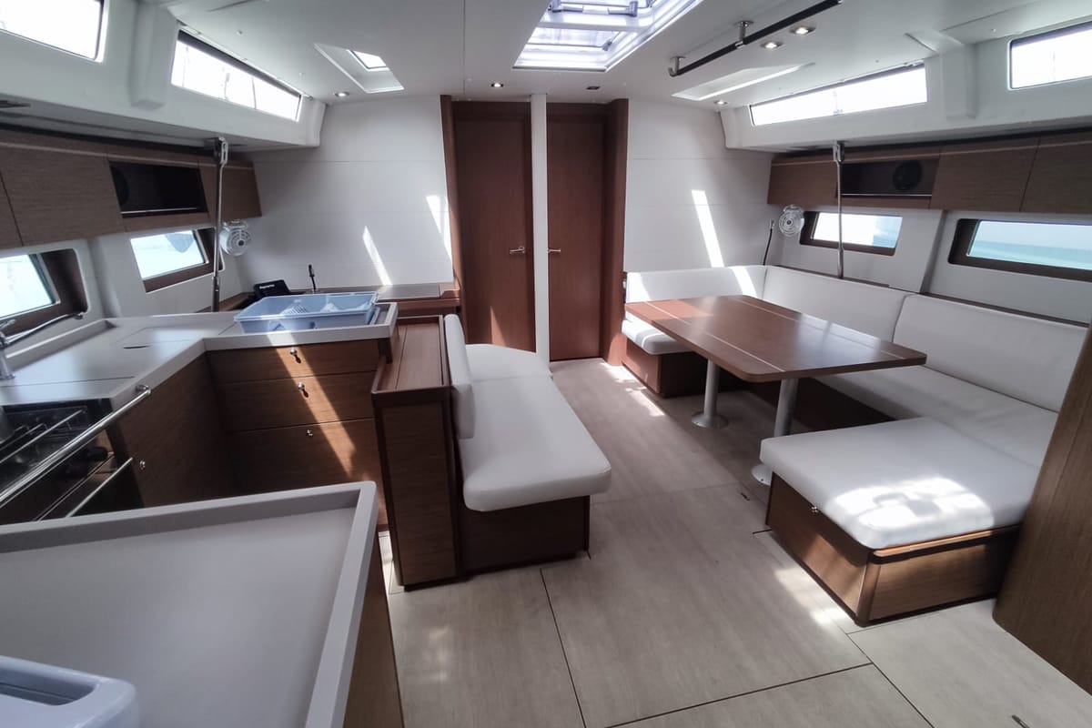 Salon of Dalia, a Beneteau Oceanis 51.1 sailboat at Kontokali, Greece