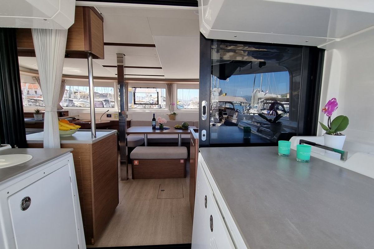 Salon of Magic Point, a Lagoon 46 catamaran at Split, Croatia