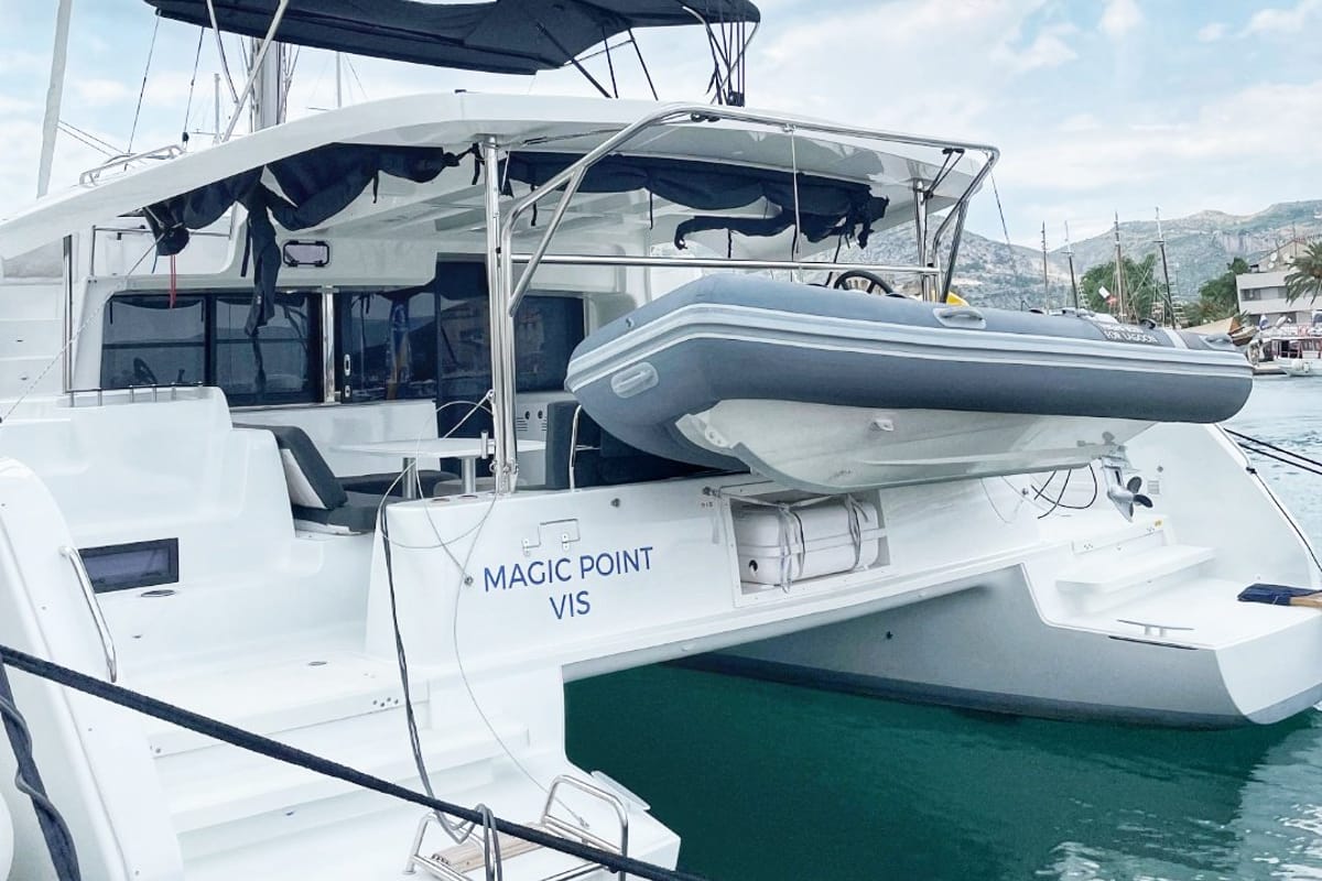 Exterior view of Magic Point, a Lagoon 46 catamaran at Split, Croatia