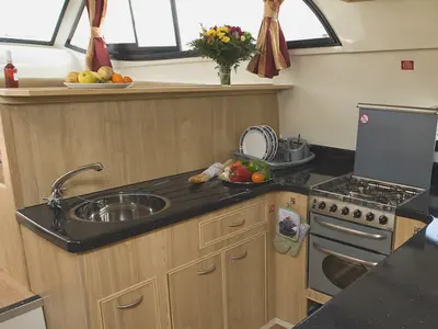 Galley of Mystique, a Cygnet Mystique motorboat at Boofzheim, France