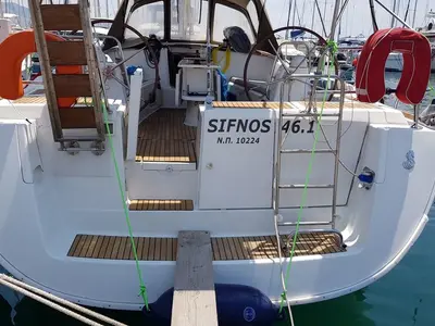 Deck of Sifnos 46.1, a Beneteau Oceanis 46 sailboat at Athens, Greece