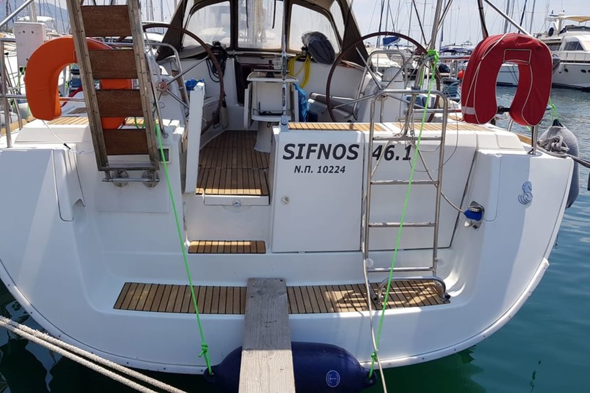 Deck of Sifnos 46.1, a Beneteau Oceanis 46 sailboat at Athens, Greece