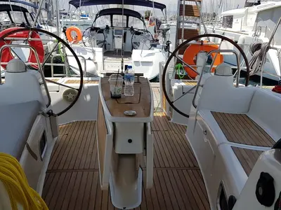 Cockpit of Sifnos 46.1, a Beneteau Oceanis 46 sailboat at Athens, Greece