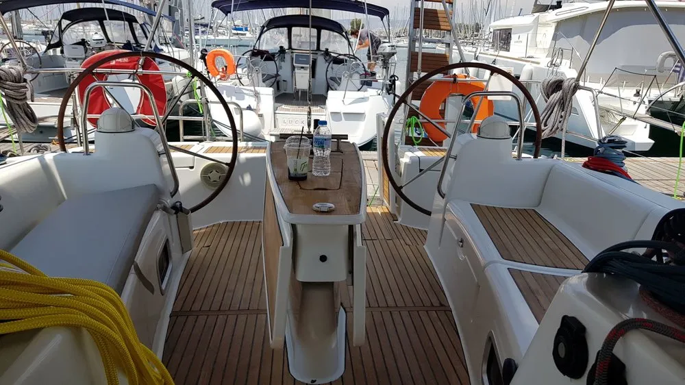 Cockpit of Sifnos 46.1, a Beneteau Oceanis 46 sailboat at Athens, Greece