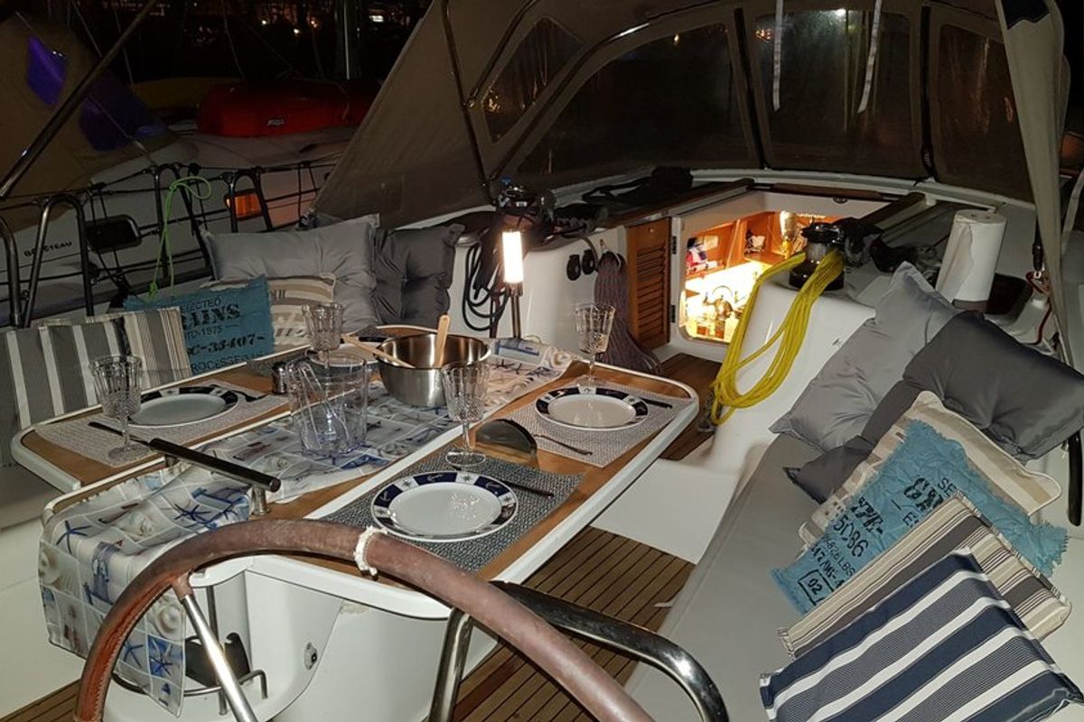 Cockpit of Sifnos 46.1, a Beneteau Oceanis 46 sailboat at Athens, Greece
