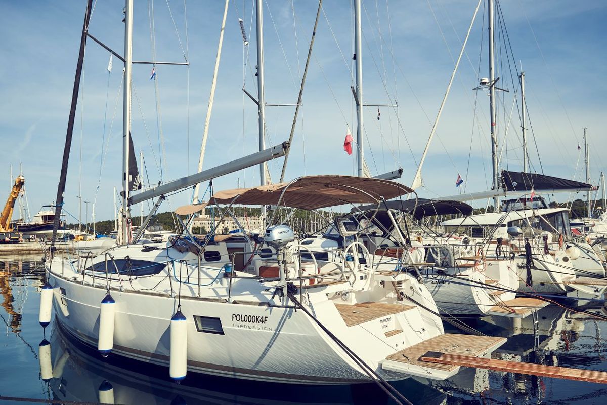 Exterior view of Six Friends, a Elan Impression 45 sailboat at Grad Pula, Croatia