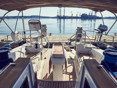 Cockpit of Six Friends, a Elan Impression 45 sailboat at Grad Pula, Croatia